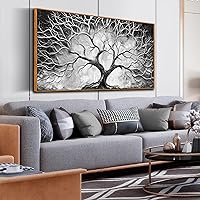 Tree of Life Wall-Art Living Room - Black and White Abstract Wall Art - Large Framed Wall Art Ready to Hang Size 24