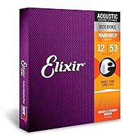 Elixir Strings, Acoustic Guitar Strings, 80/20 Bronze with NANOWEB Coating, Longest-Lasting Bright and Focused Tone with Comfortable Feel, 6 String Set, Light 12-53