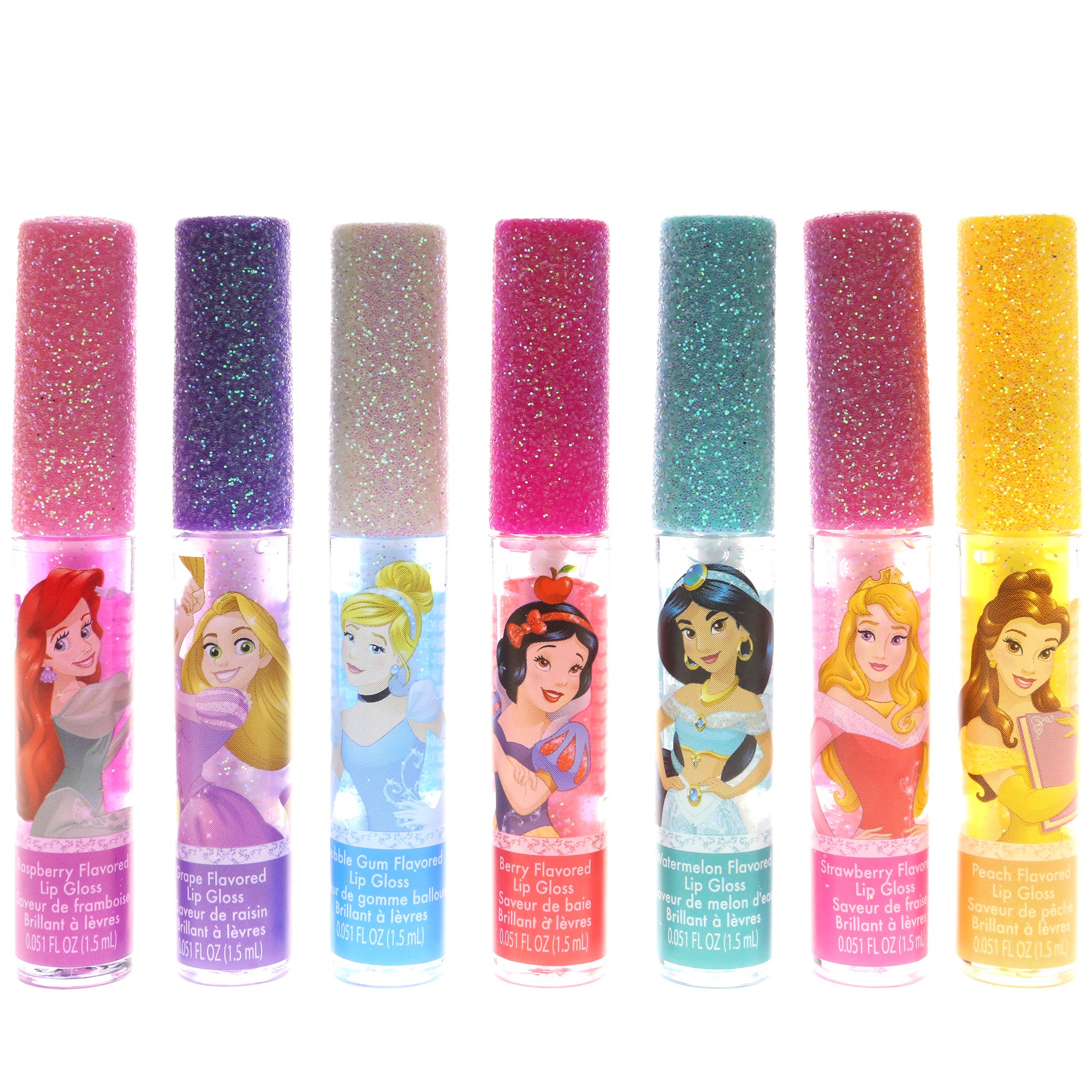 Townley Girl Disney Princess Super Sparkly Lip Gloss Set, 0.05 Fl Oz (Pack of 7)