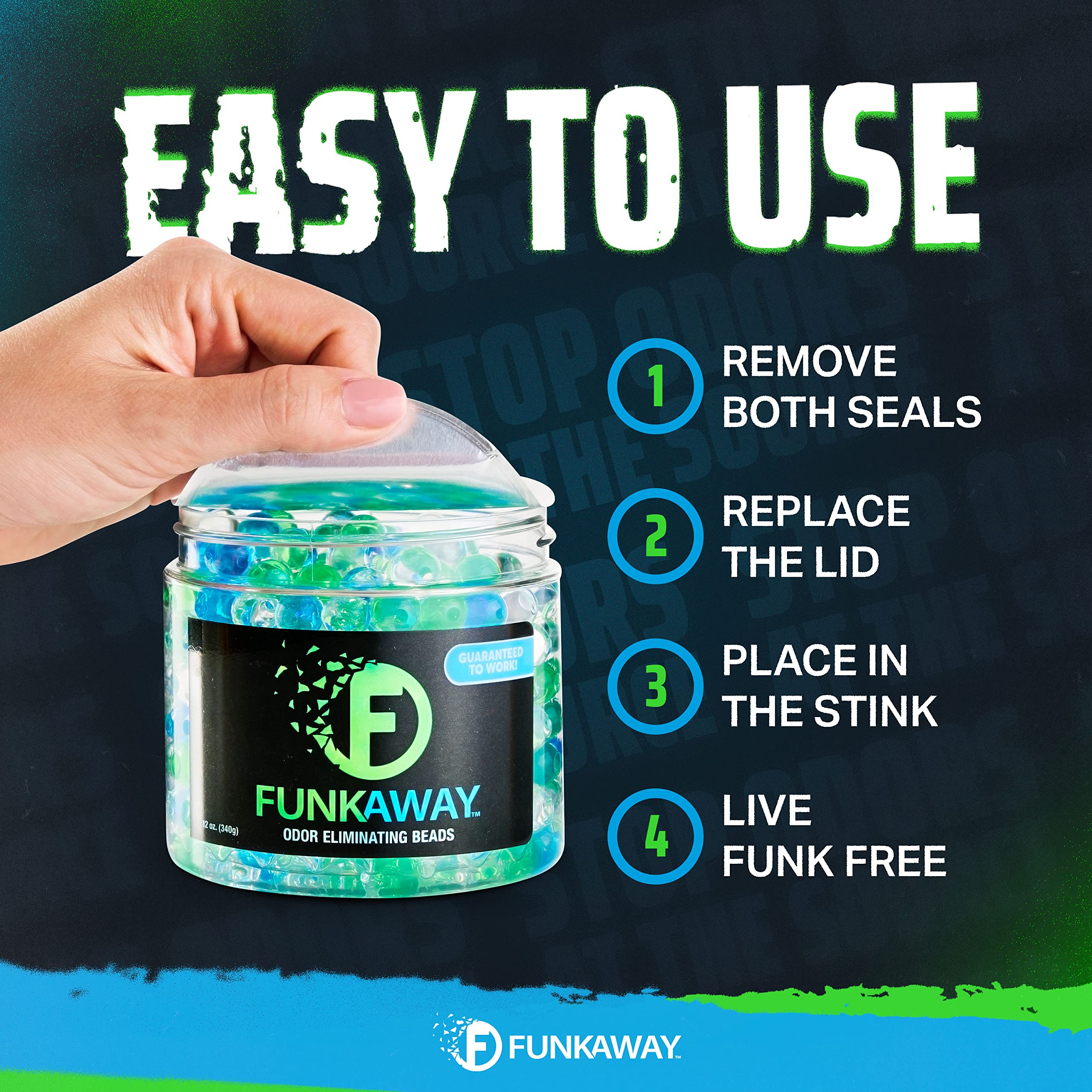 FunkAway Odor Eliminating Beads, 12 oz., Supercharged Odor Absorbing Beads for the House, Car or Gym, Eliminate Smoke, Pet and Bathroom Odors for Long-Lasting Results