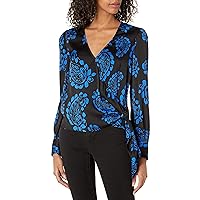 MILLY Women's Tossed Paisley Top, Black/Azure, M