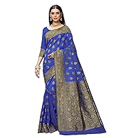 Banarasi Silk Trendy Traditional Printed Saree with Unsteached Blouse Indian Ethnic Wear Blue