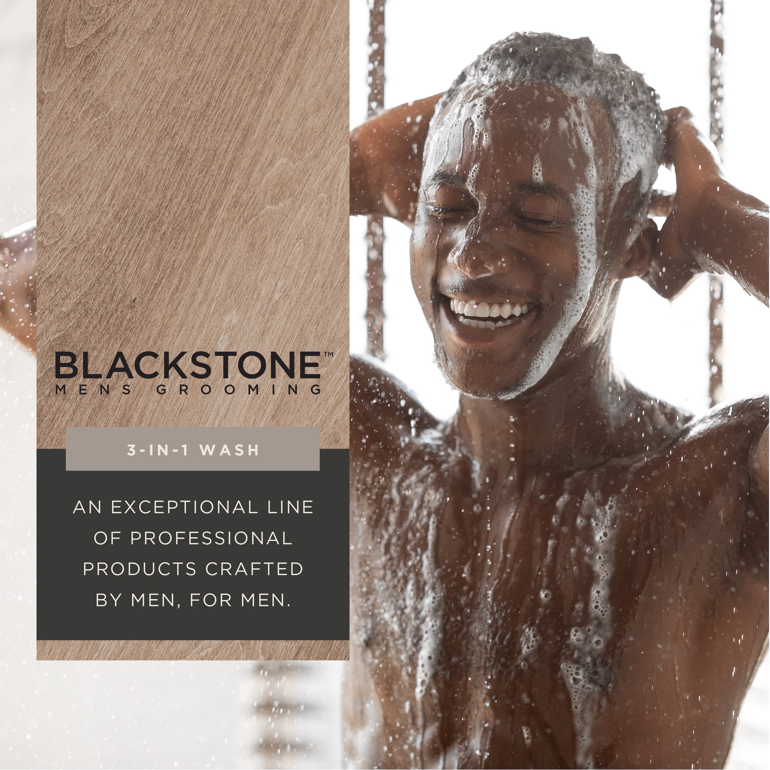 Blackstone 3-in-1 Wash for Men - Cleanses & Conditions Hair, Body, & Face | Mens Body Wash For All Skin & Hair Types | With Coconut Oil & Vitamin B5 - Sandalwood, 35 fl oz