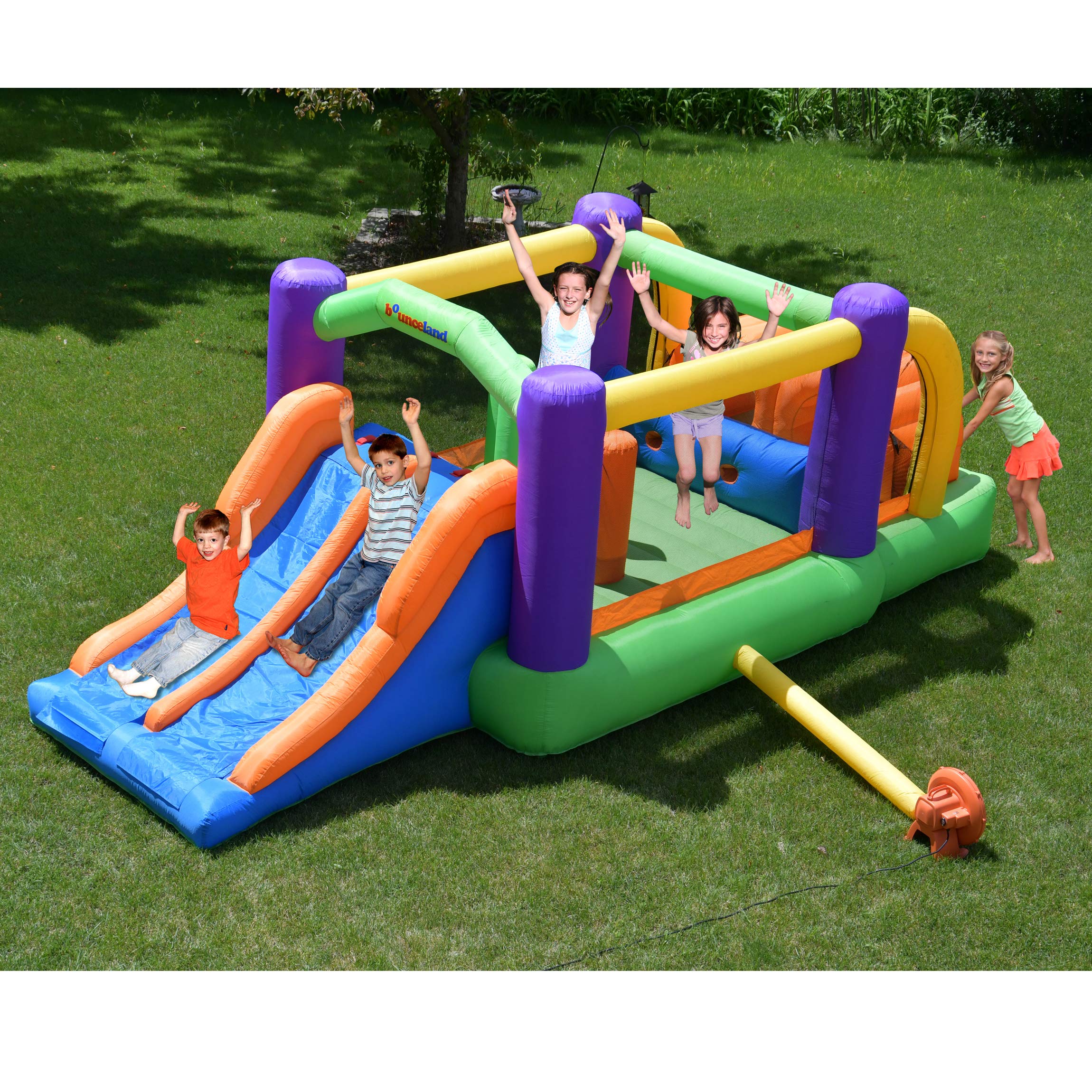 Bounceland Pro Racer Obstacle Bounce House with Dual Slides, Bounce, Climb, Slide All in One, UL 1 HP Blower Included, 19 ft x 9 ft x 7 ft H, Great for Big Party, Fun Racing Game in Teams
