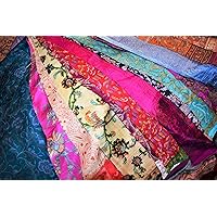Huge Lot 100% Pure Silk Print Vintage Sari Fabric remnants Scrap Bundle Quilting Journal Project by Weight 100 gr (18 x18 inch), Multicolor