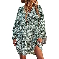 CCTOO Women's Summer Dresses Casual V Neck Button Down 3/4 Sleeve Floral Print Loose Flowy Shirt Dress