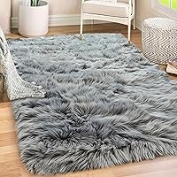 Gorilla Grip Fluffy Faux Fur Rug, 6x9, Machine Washable Soft Furry Area Rugs, Durable Rubber Backing, Plush Floor Carpets for Baby Nursery, Bedroom, Living Room Shag Carpet, Luxury Home Decor, Gray