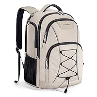 BAGSMART Travel Laptop Backpack, 15.6 inch Anti Theft Laptop Backpack With USB Charger Hole, Water Resistant College bookbag for Women Men, Casual Daily Backpack for travel, Beige