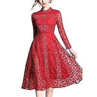 Lace Cocktail Button Dress Women's Party Formal Swing Dress
