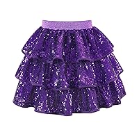 Flofallzique Girls Sequin Skirts Kid Ruffle Sparkle Toddler Dance Tutu Skirt with Elastic Waistband