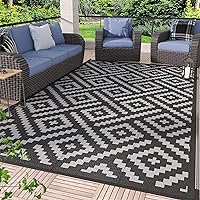 GENIMO Outdoor Rug for Patio Clearance,5'x8' Waterproof Mat,Reversible Plastic Camping Rugs,Rv,Porch,Deck,Camper,Balcony,Backyard,Black & Gray