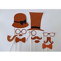 Halloween Photo Booth Party Props Mustache on a Stick Booooo Orange and Black Stripes