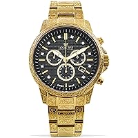 LOUIS XVI Palais Royale Men's Watch Chronograph 43mm Swiss Quartz Movement Stainless Steel Bracelet Gold Dial Black Real Diamonds 1085, gold, Bracelet