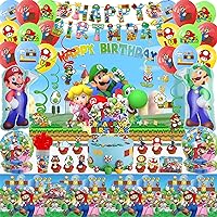 Game themed birthday party decorations for boys and girls with Plant Balloon,Tableware,Paper Cup,Tablecloth, Backdrop Super Movie Theme Party