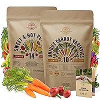 14 Sweet & Hot Peppers and 10 Carrot Seeds Variety Packs Bundle Non-GMO, Heirloom for Planting Indoor/Outdoor Over 3000 Plants