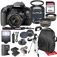 Canon EOS 800D / Rebel T7i w/Canon EF-S 18-55mm F/4-5.6 is STM Zoom Lens & Professional Accessory Bundle W/ 128GB Memory Card & Back-Pack Case & Spare Battery & More