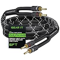 GearIT 14AWG Premium Heavy Duty Braided Speaker Wire Cable (6 Feet) Dual Gold Plated Banana Plug Tips - in-Wall CL2 - Oxygen-Free Copper (OFC) Black