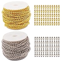 2 Rolls Durable Metal Ball Chains 2.4mm Dog Tag Bead Chain Gold and Silver Necklace Keychains Jewellery Crafts 30 Feets per Spool