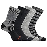 Merrell Men's and Women's Thermal Hiking Crew Socks-4 Pair Pack-Unisex Arch Support Band and Wool Blend