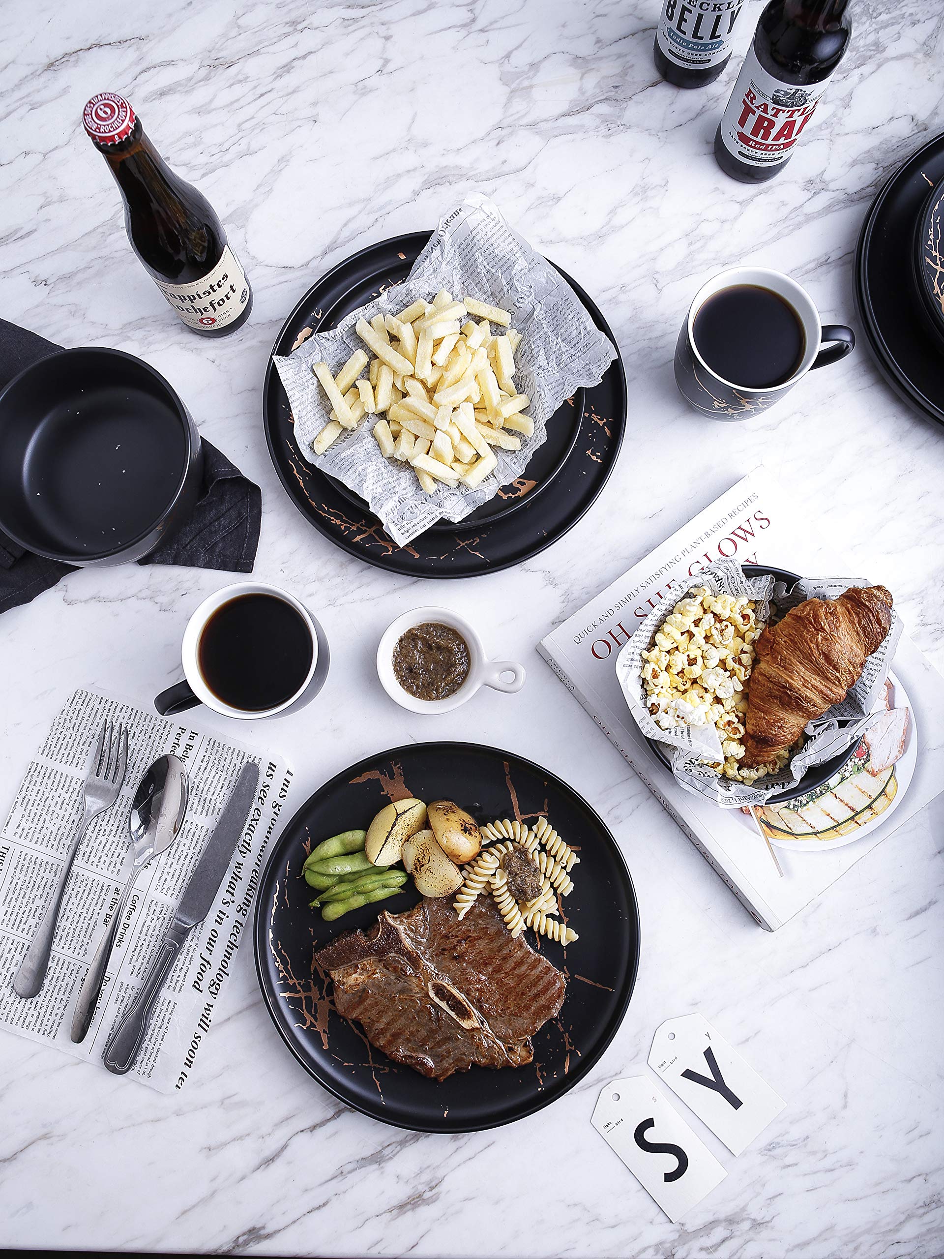 Stone Lain Modern Gold Splash Exquisite Fine China Dinnerware Set, 16 Piece - Service for 4, Black & Gold