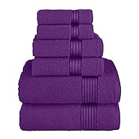 Elegant Comfort Premium Cotton 6-Piece Towel Set, Includes 2 Washcloths, 2 Hand Towels and 2 Bath Towels, 100% Turkish Cotton - Highly Absorbent and Super Soft Towels for Bathroom, Purple