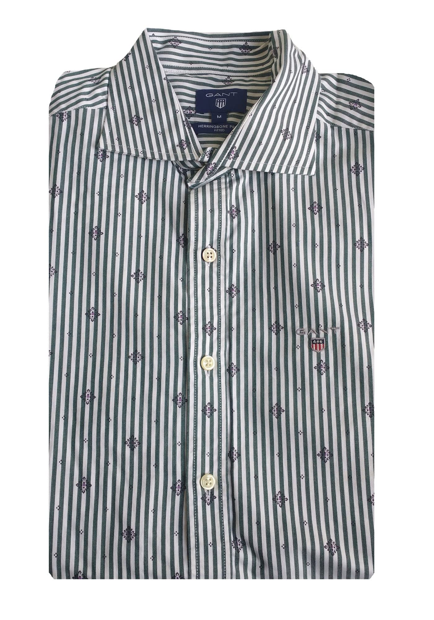 GANT Men's Pine Green Herringbone Banker Fitted Shirt 364577 Size M