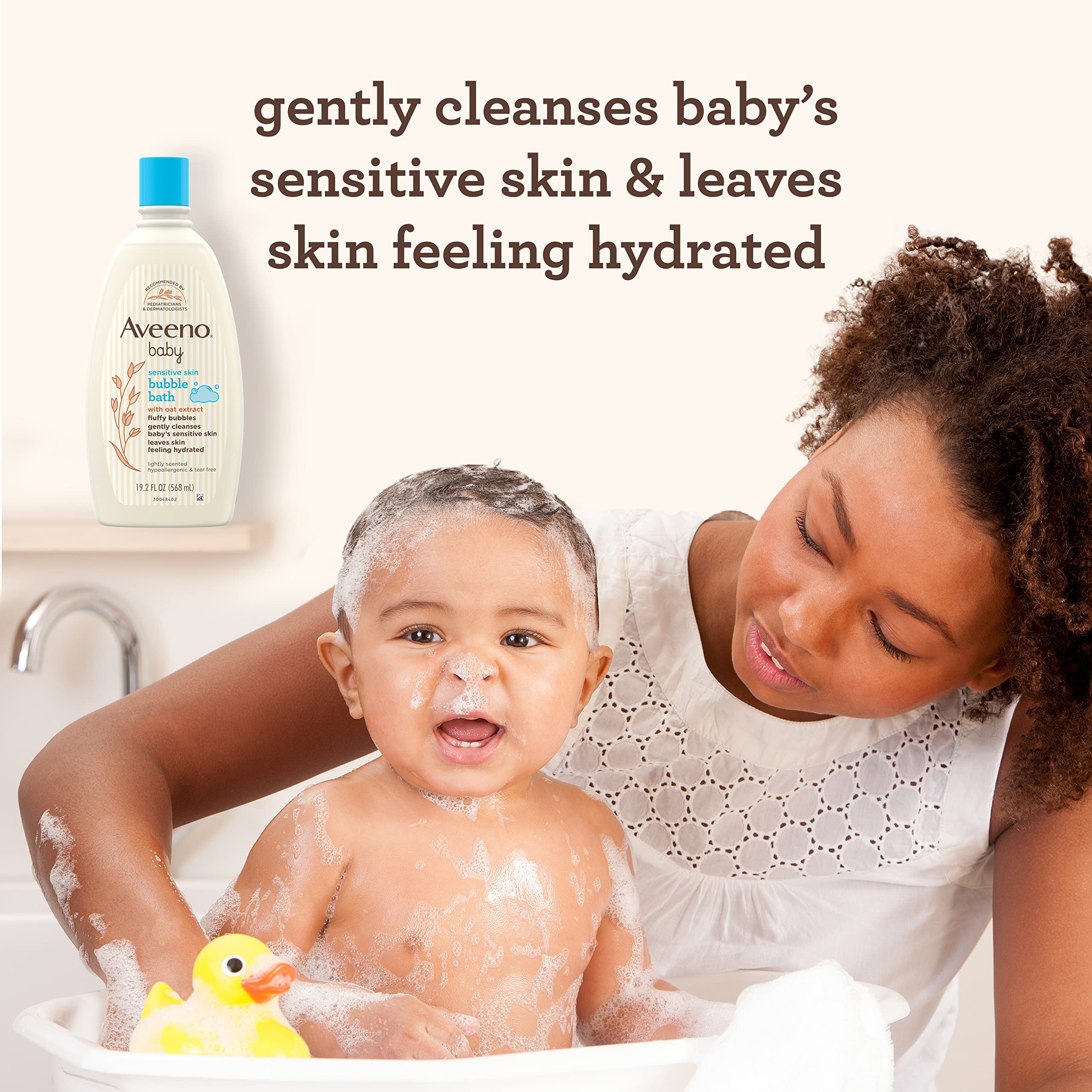 Aveeno Baby Sensitive Skin Bubble Bath with Oat Extract, Gently Cleanses and Leaves Skin Feeling Hydrated, Tear-Free Formula, Hypoallergenic, Paraben-, Phthalate-, Soap- & Dye-Free, 19.2 fl. Oz