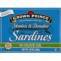 Crown Prince, Skinless & Boneless Sardines in Olive Oil, 3.75 oz, Package may vary (Pack of 2)