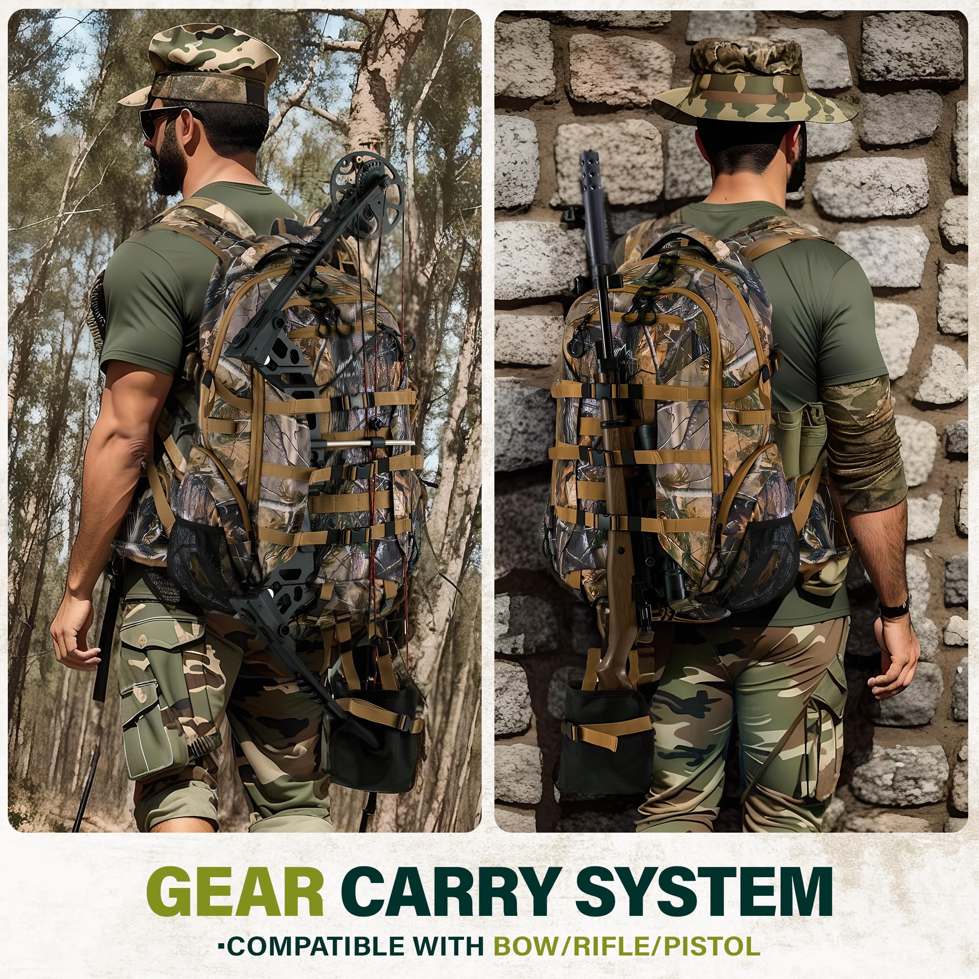 GoHimal 600D Waterproof Hunting Backpack, 30L Camo Hunting Pack with Fanny Pack for Rifle Bow Gun
