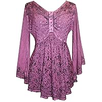 Agan Traders Full Sleeve V Neck Beaded Embroidered Tops for Women - Asymmetrical Flair Tunic Blouses for Women
