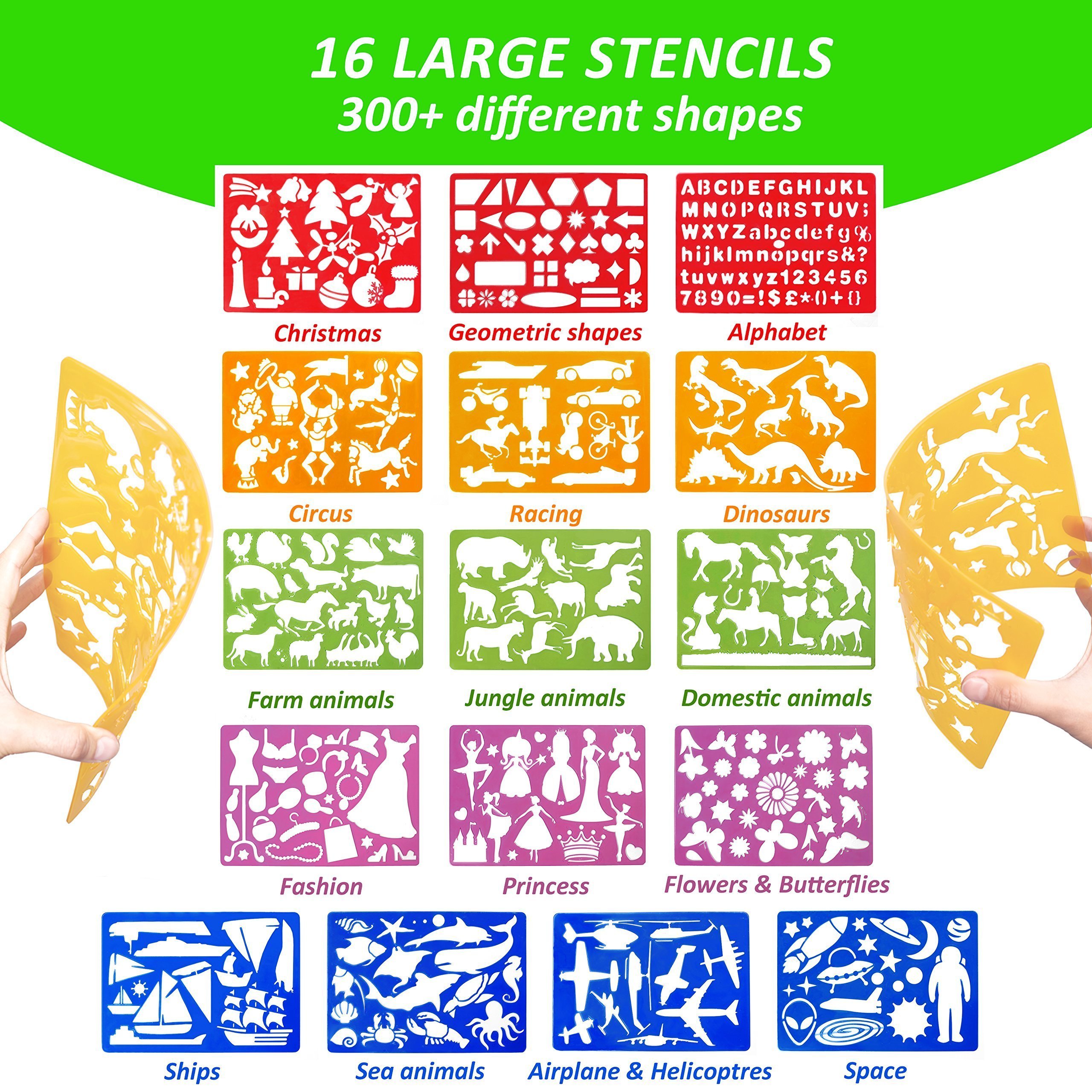 Drawing Stencils Set for Kids (54 Piece) - Arts and Crafts for Girls & Boys - Best Gifts for Kids - Ideal Creativity Kit & Travel Activity