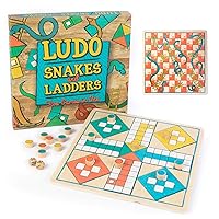 Ludo + Snakes & Ladders Wooden Board Game 2-Pack - Two Game Set in One Bundle - Children's Family Pachisi Learning Dice Games for Adults & Kids - Classic 12