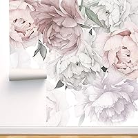 Removable Peel 'n Stick Watercolor Peony Wallpaper Girl Nursery, Floral Pattern Self-Adhesive Wall Mural, Pink Peonies Buds Wall Print Bedroom x581