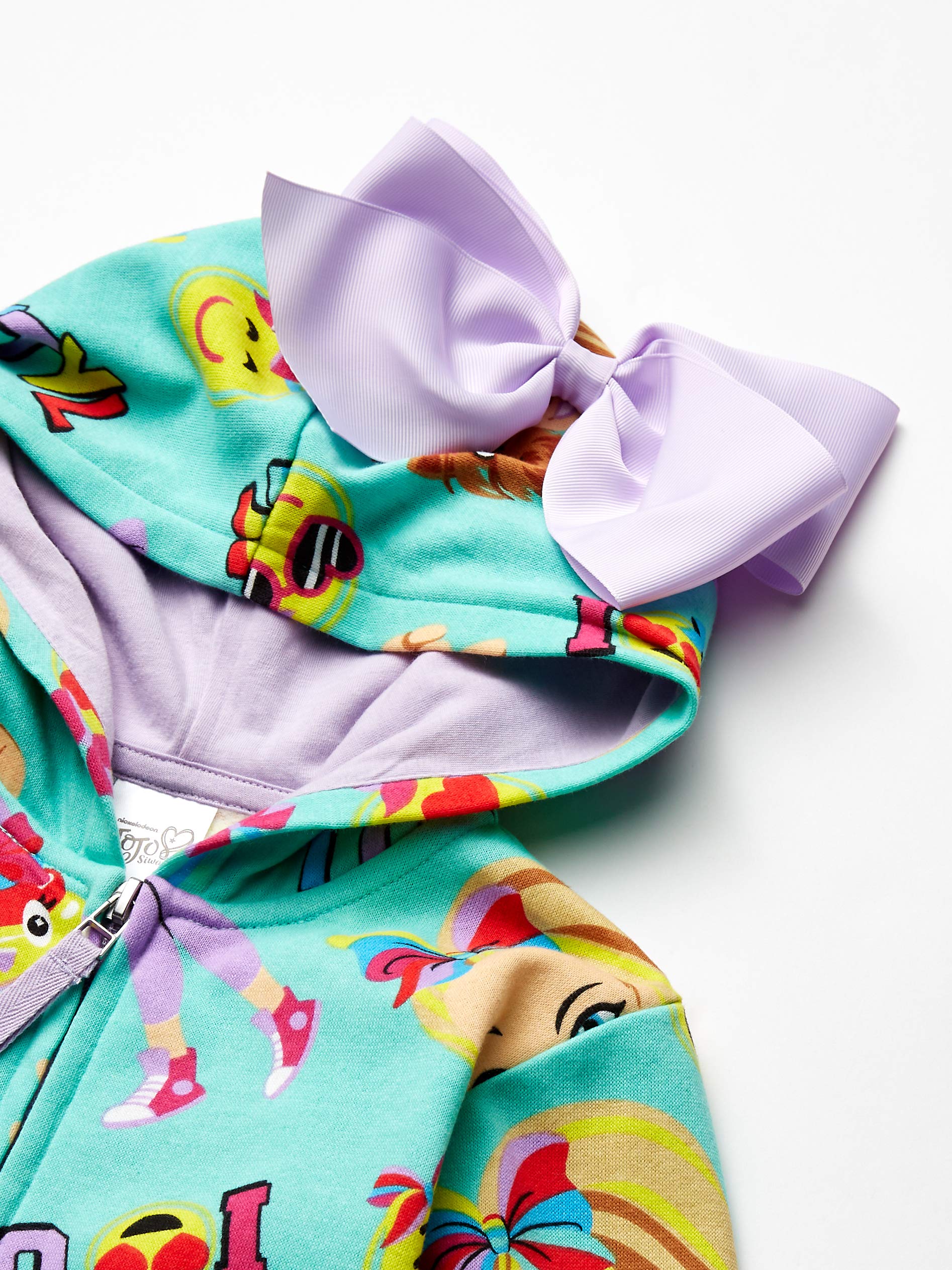 JoJo Siwa Girls' Little Emoji Characters Zip Up Hoodie with Bow on Hood
