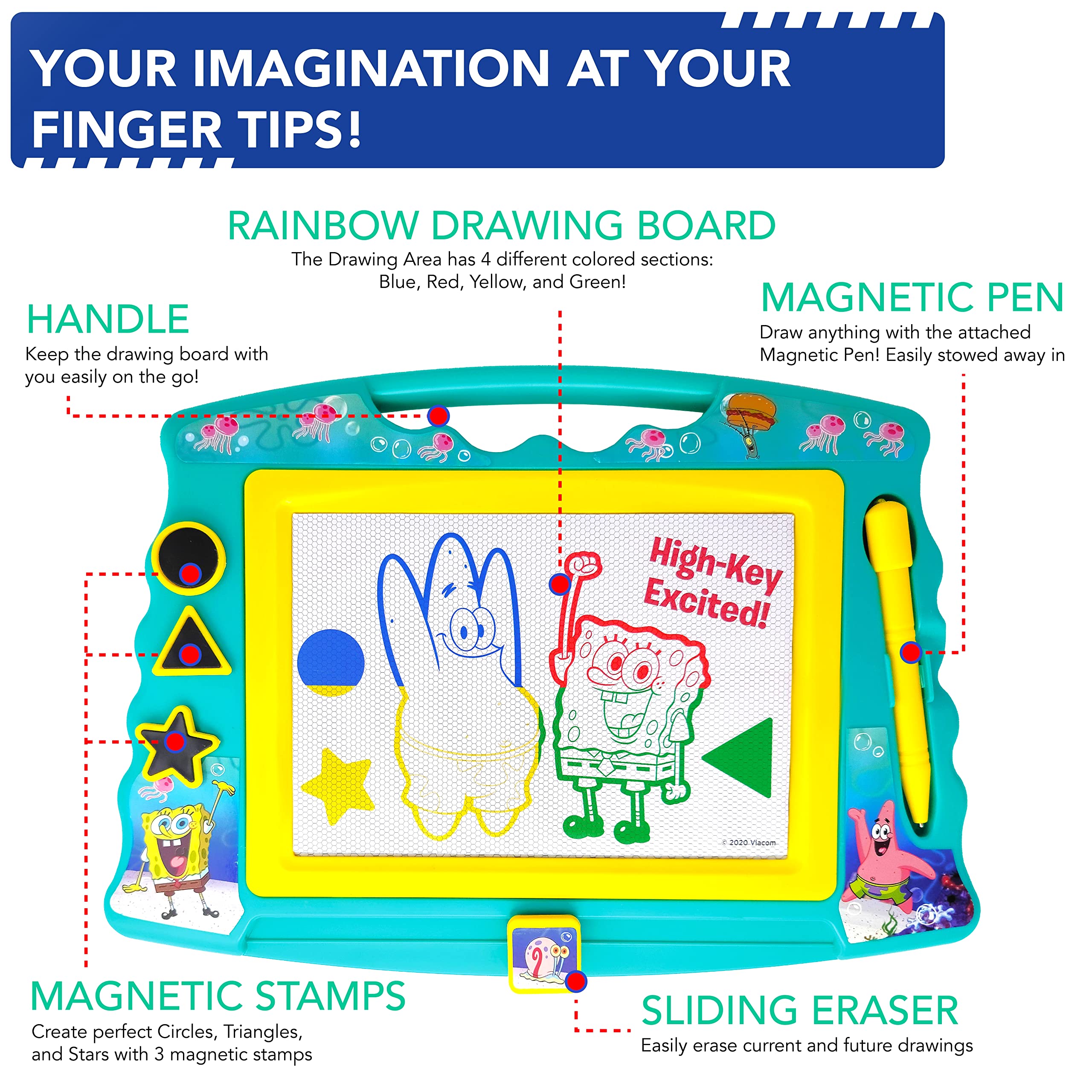 SpongeBob Squarepants Magnetic Drawing Board with Stylus and 3 Stamps, for Boys or Girls