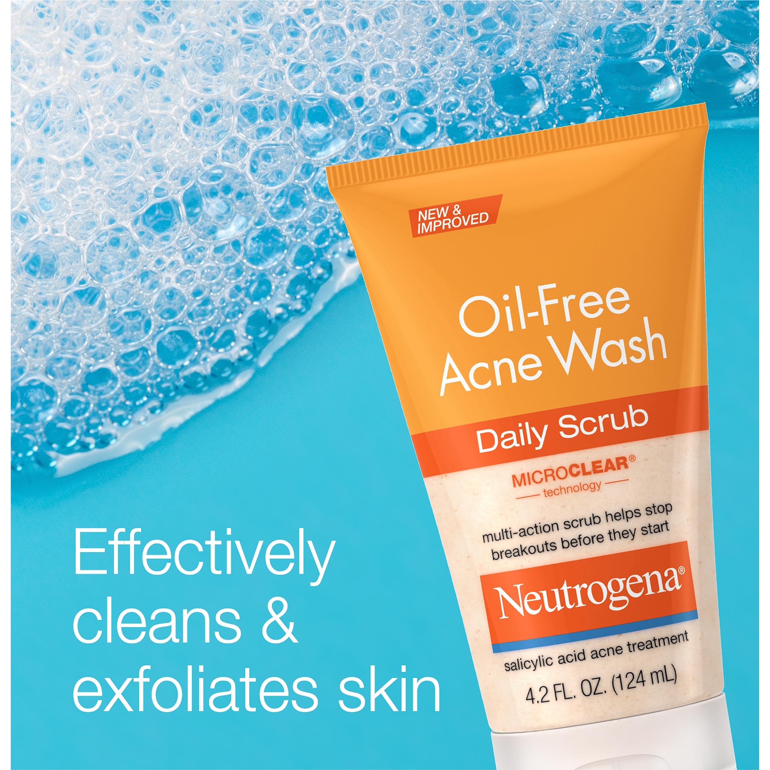 Neutrogena Oil-Free Acne Face Scrub, 2% Salicylic Acid Acne Treatment, Daily Face Wash to help Prevent Breakouts, Exfoliating Facial Cleanser for Acne-Prone Skin, Twin Pack, 2 x 4.2 fl. Oz
