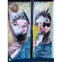 BRUSHING MY TEETH on the Way to Hell - Blue White Red Yellow Portrait Collage Painting - Steven Tannenbaum Original 18