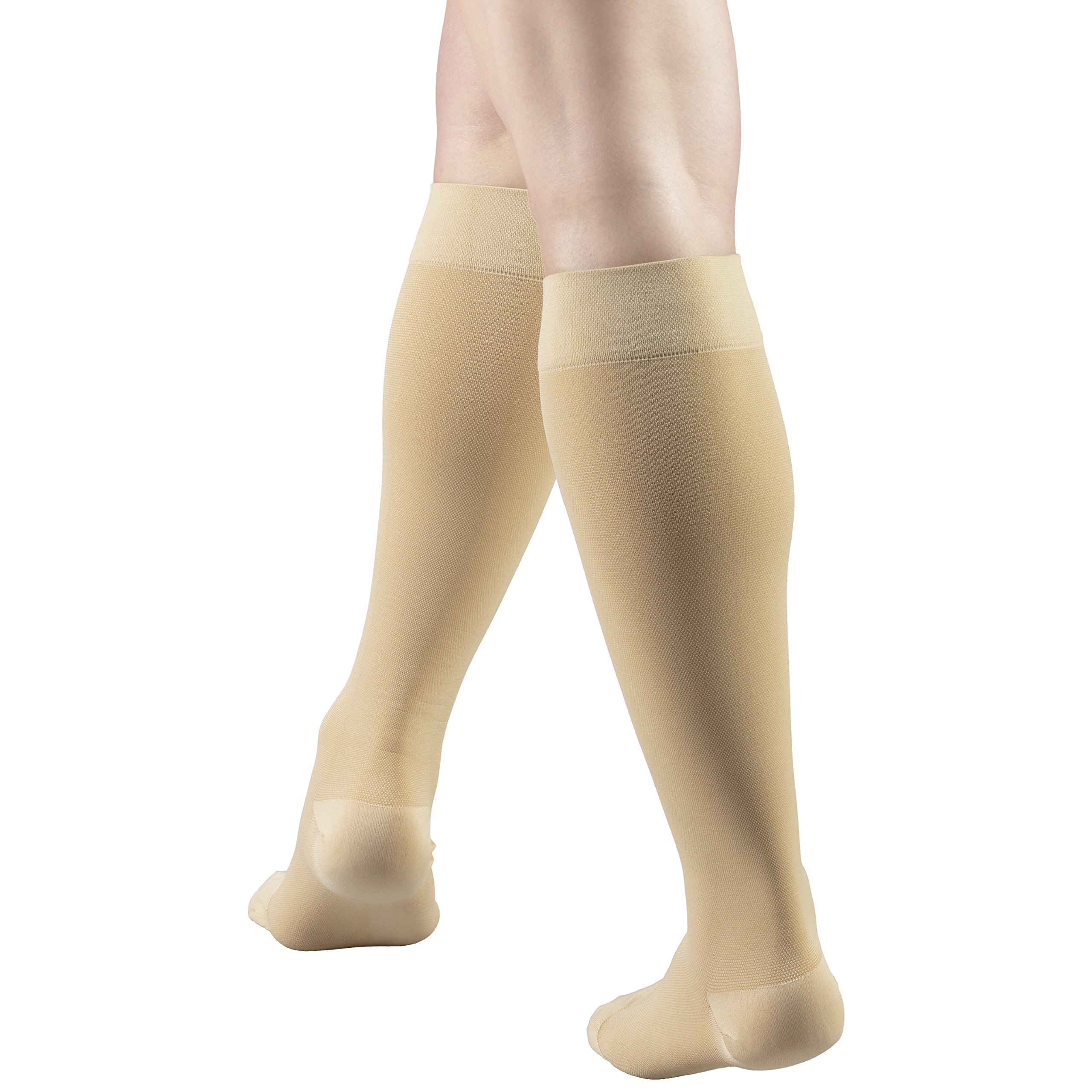 Truform 20-30 mmHg Compression Stockings for Men and Women, Knee High Length, Closed Toe, Beige, Medium