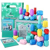 Wooden Stacking Blocks – Montessori Toys for 1 2 3 4 5 6 Year Old Toddlers and Kids, No Choking Hazard – Building Rocks Stones Games, Birthday for Girls and Boys