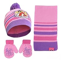 Girls Princess Winter Hat, Scarf & Mittens Set For Toddler Ages 2-4 Or Hat, Scarves & Kids Gloves Sets For Ages 4-7