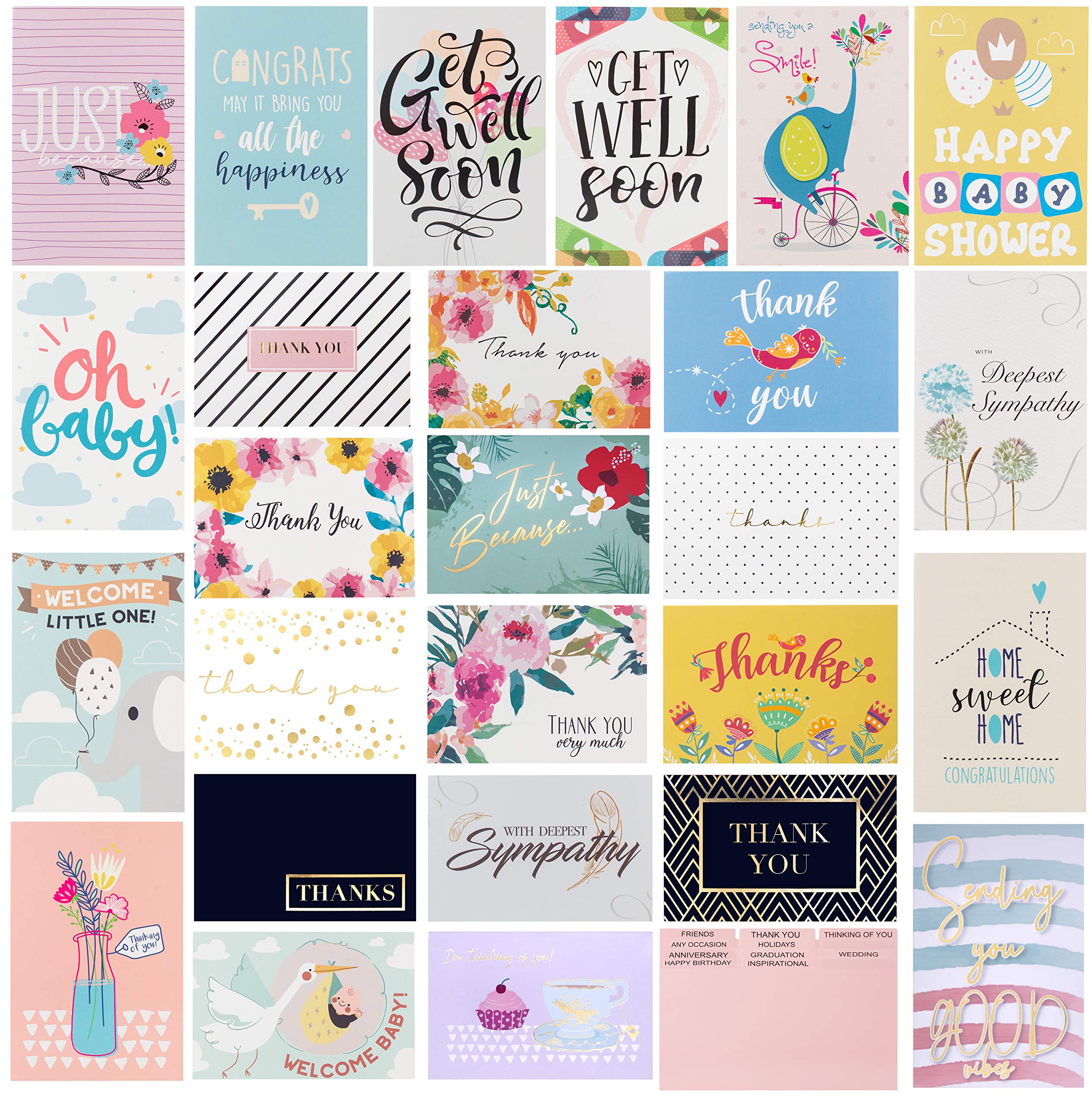 100 All Occasion Greeting Cards- 100 Eye Catching Designs with Greeting Card Organizer Box- Friendship Cards, Anniversary Cards, BFF Cards, Thanks Cards, Wedding Cards & More- 4 x 6 with 100 Envelopes