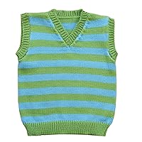 100% Merino Wool Baby Vest Children Knitted Sweater Sleeveless Striped (12-24 Mo., Green-Aqua Blue)