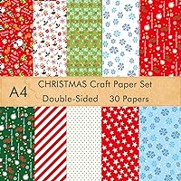 FEPITO 30 Sheets Christmas Pattern Paper Set, A4 Decorative Paper for Card Making Scrapbook Decoration, 10 Designs