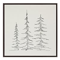 Sylvie Minimalist Evergreen Trees Sketch Framed Linen Textured Canvas Wall Art by The Creative Bunch Studio, 30x30 Brown, Chic Modern Art for Wall