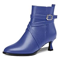 Womens Buckle Sexy Matte Round Toe Office Solid Kitten Low Heel Ankle High Boots 2 Inch