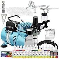Master Airbrush Brand Finger Nail Decorating System. 2 Airbrushes, Air Compressor, Stencil Set of Over 100 Designs, 6' Hose, Holder, 12-1oz Color Nail Paint Kit, Cleaner, & (Free) How to Airbrush Book