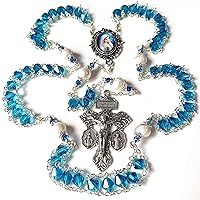 elegantmedical Ladder to Heaven Blue Crystal & AAA10MM Pearl Beads Catholic Rosary Cross crucifix Necklace gift