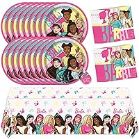 Unique Barbie Party Decorations | Serves 16 Guests | Officially Licensed | Barbie Birthday Decorations | Barbie Birthday Party Supplies | Barbie Tablecover, Plates, Napkins, Button