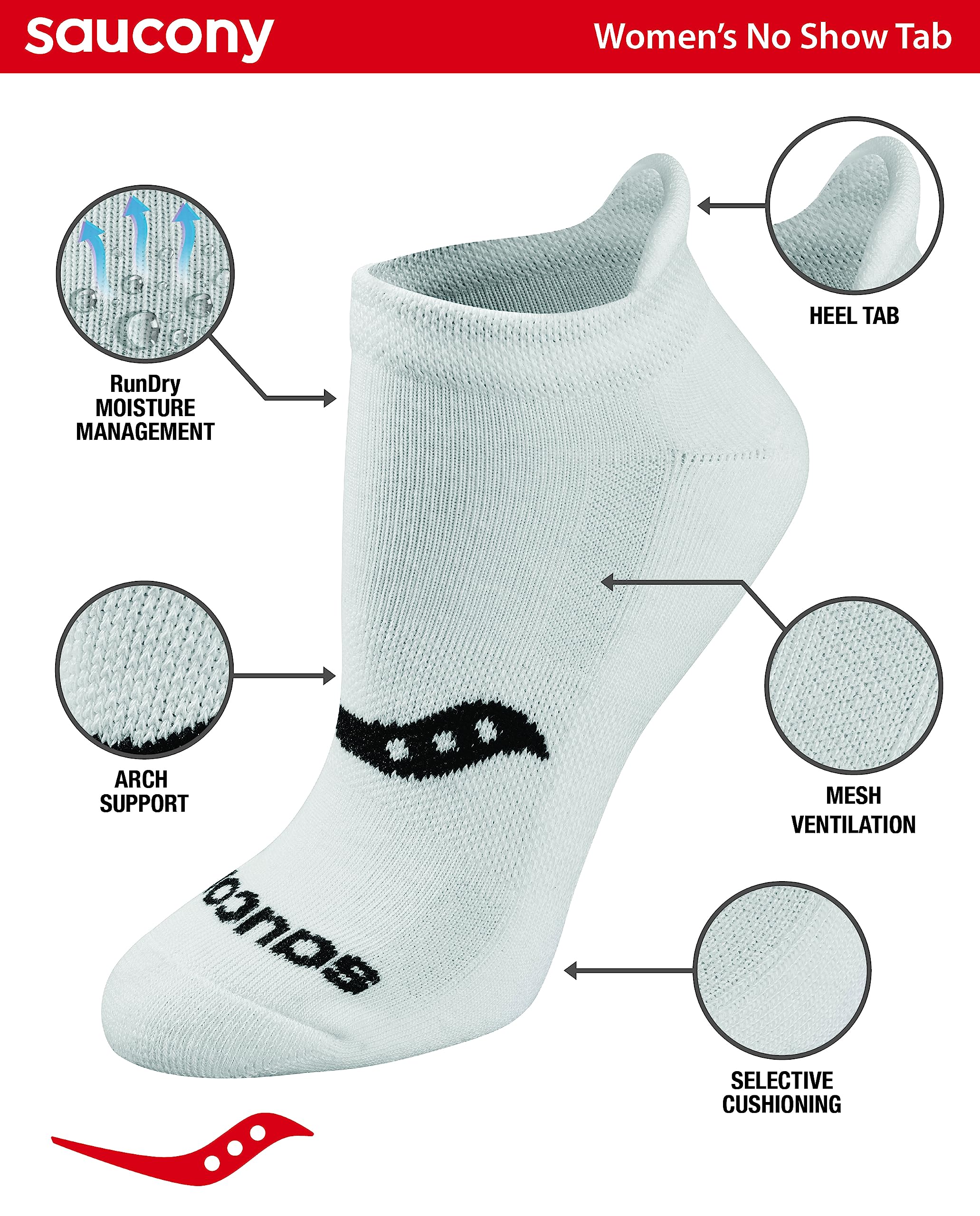 Saucony Women's Multipack Performance Heel Tab Athletic Socks, Basic White (8 Pairs), Medium