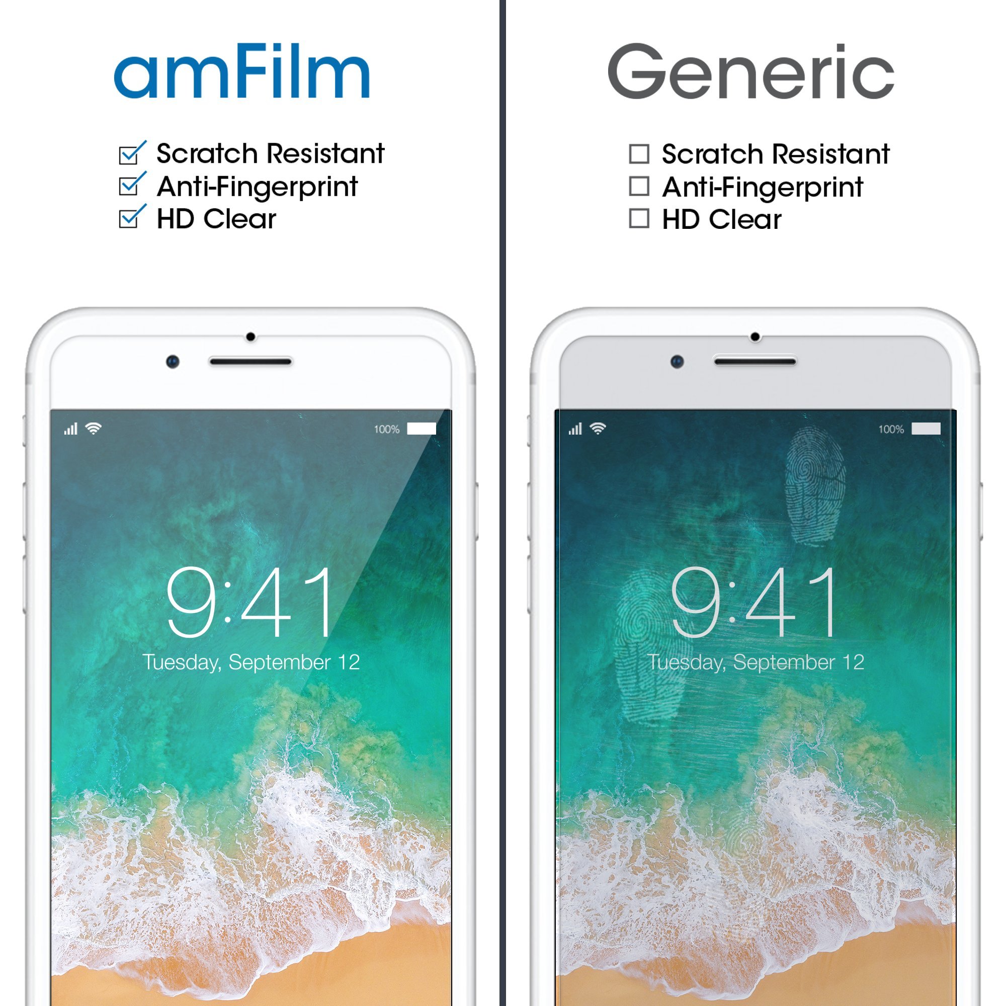 amFilm Screen Protector for Apple iPhone 8 Plus, 7 Plus, 6S Plus, 6 Plus, Tempered Glass, 2 Pack